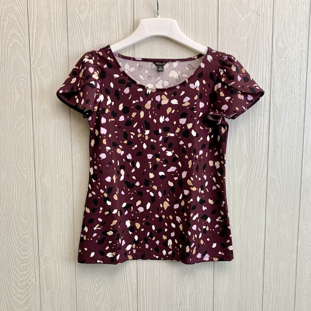 Ann Taylor Purple Spotted Petal Sleeve Top XXS NWT